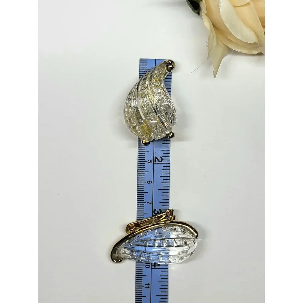 VTG Kenneth Jay Lane KJL Gold Clear Crystal Teardrop Clip On Earrings Statement - Picture 6 of 7
